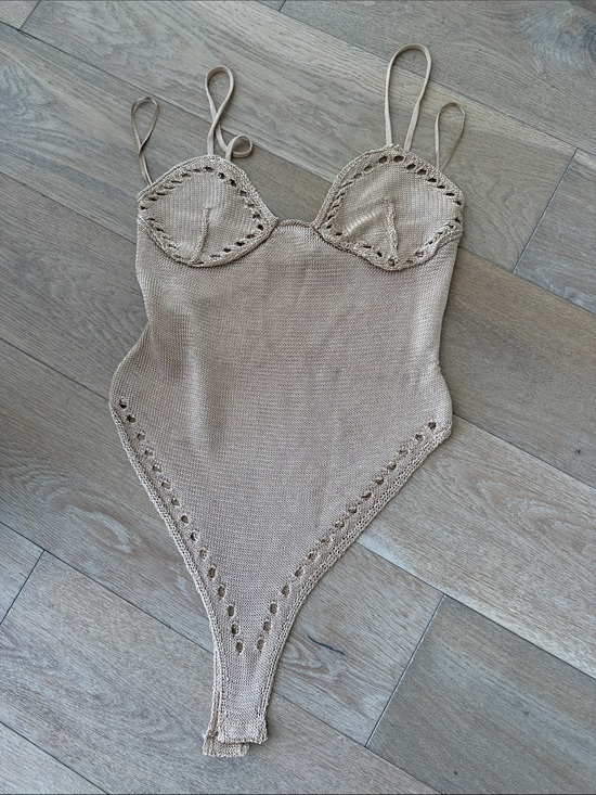 Mango Tops - Mango Beige Knit Lace-Trim Top